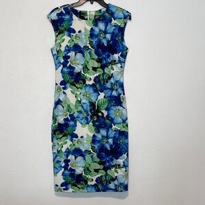 Vince Camuto Blue and Green Floral Midi Dress